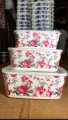 Square Melamine Bowls 6 Pieces Bowl Set melamine new printed with 3 Bowl & 3 Lids. 