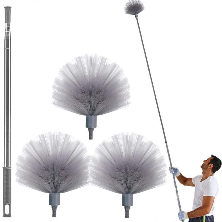 Cobweb Duster, Extendable Reach 9.5 feet, Ceiling Fan Duster | Aluminum Telescoping Pole | Medium Stiff Bristles | Long Handle Duster for Cleaning