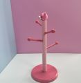 Cute Pink Bear Wooden Jewelry Stand for Desk & Vanity.