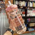 2 Liter Sports Straw Water Bottle with Stickers Portable Large Capacity Fitness Bike Cup Summer Ice Cold Water Jug with Time Marker. 