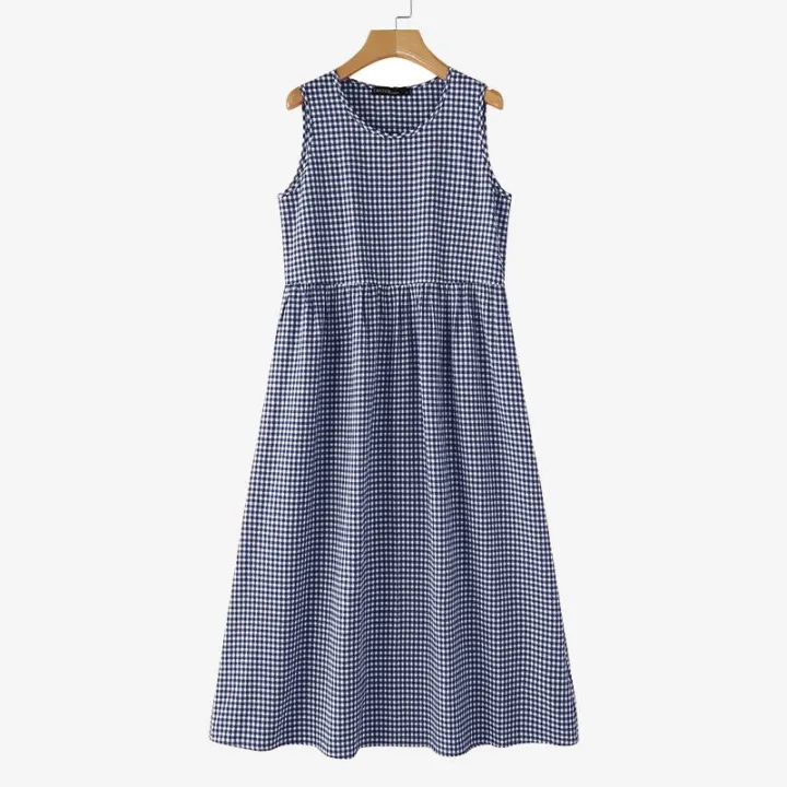 ZANZEA%20Summer%20Plaid%20Checked%20Sundress%20Sleeveless%20Bohemain%20Holiday%20Dresses%20Women%20Elegant%20O%20Neck%20Dress%20Casual%20Baggy%20Work%20Vestidos%20-%20Image%207