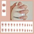 24 Pcs long gradient nude fake  Nails with Glue DIY Art Design False Nails Wearable Nails Stylish Pattern Artificial Nails by HBI. 