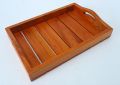 wooden tray with mat. 