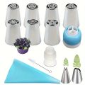 13PCS Russian Piping Tips Set Cake Decorating Kit- 7 Flower Nozzles,EVA Bag & Tools - for DIY Cake Puff Decoration Baking Tools. 