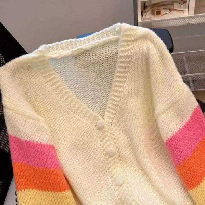 Rainbow%20Striped%20Knitted%20Cardigan%20for%20Women%20Teen-girl%20Cozy%20Soft%20Mohair%20Button%20Front%20Sweater%20Jacket%20Winter%20Autumn%20Y2K%20Outfit%20-%20Image%204