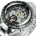WINNER Gold Transparent Skeleton Automatic Watch for Men Luminous Pointers Luxury Brand Stainless Steel Strap Mechanical Watches. 