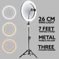 26CM Selfie LED Ring Light with 7ft height Stand Cell Phone Holder Dimmable 3 Light Modes for Live Stream, Makeup, Facebook, YouTube, Instagram,TikTok, Twitter. 