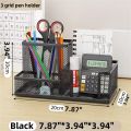 Black Mesh Desk Organizer - 3-Tier Storage with Pencil Holder & Baskets,Office Supplies Organizer for Desktop, Home & School Use.