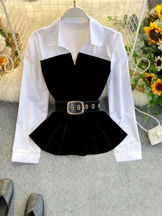 Gadinus%20Women%20Two%20Tone%20Peplum%20Belted%20Shirt%20Blouse%20Contrast%20Panel%20Long%20Sleeve%20Elegant%20Button%20Top%20-%20Image%207
