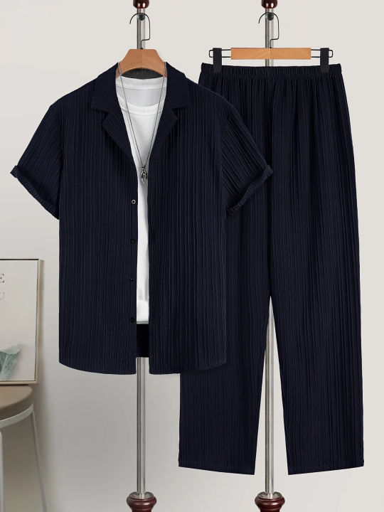 2025%20New%20Men's%20Short-Sleeved%20Cardigan%20Lapel%20Shirt%20Pants%20Home%20Casual%20Jacket%20Suit%20Men's%20Fashion%20Striped%20Style%20-%20Image%206