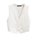 Zevity Women Fashion V Neck Single Breasted Short Vest Office Lady Sleeveless Chic White Suit Business Slim Waistcoat Tops CT556. 