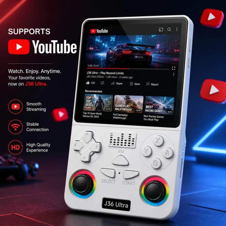 J36 Ultra All-in-One Handheld Gaming Console WiFi & YouTube Streaming and Global Network Connection support
