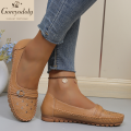 goreyodoly Women Comfortable Slip-On Loafers, Lightweight Breathable Wide Fit Flats with Embroidery & Rhinestone Buckle.