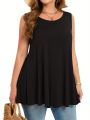 Plus Size Simple Solid Tank Top Casual Crew Neck Sleeveless Tank Top For Summer Women's Plus Size Clothing. 