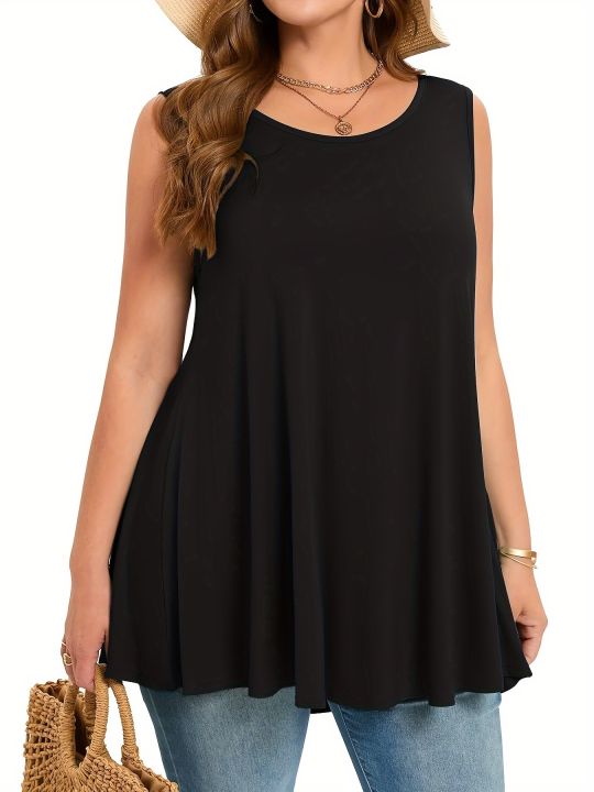 Plus%20Size%20Simple%20Solid%20Tank%20Top%20Casual%20Crew%20Neck%20Sleeveless%20Tank%20Top%20For%20Summer%20Women's%20Plus%20Size%20Clothing%20-%20Image%207
