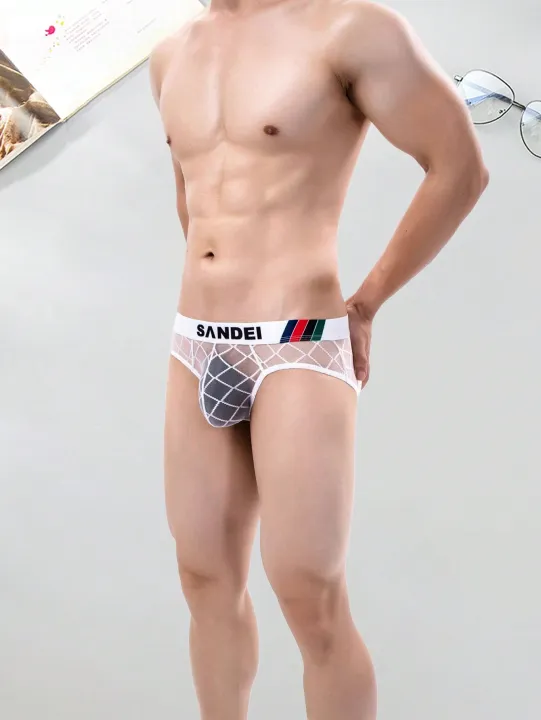 2PCS%20%20Solid%20color%20%20mesh%20simple%20plaid%20%20Men's%20low%20waist%20seamless%20semi%20transparent%20brief%20-%20Image%205
