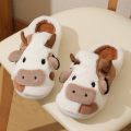 New winter neutral cartoon cow warm plush slippers for couples, indoor anti slip home slippers for men and women, home cotton sh. 