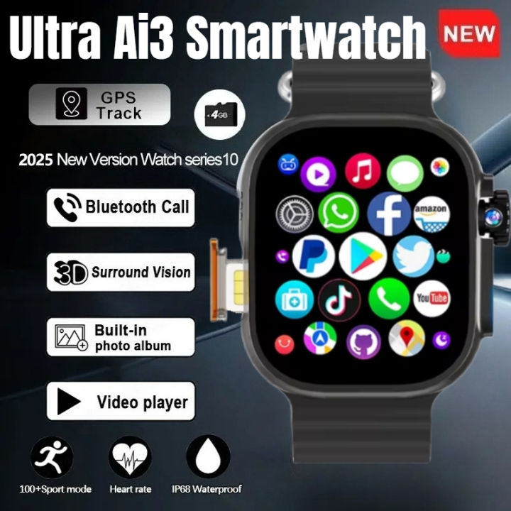 Ultra Ai3 Original Smartwatch with 4G Android Amoled HD Camera WIFI Play Store Apps Games Bluetooth Smart Watch
