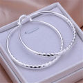 Charms fine 925 Sterling Silver 5CM circle hoop Earrings for Women fashion Pretty wedding party Jewelry Holiday . 