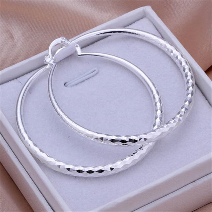 Charms fine 925 Sterling Silver 5CM circle hoop Earrings for Women fashion Pretty wedding party Jewelry Holiday 