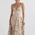 Summer Women flowers Print Long Dress Adjustable Straps Midi Corset Vacation Beach Dress Flowy Slit Lace Up Going Out Dresses. 