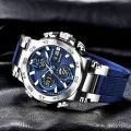 FOXBOX 5ATM Waterproof LCD Dual Display Quartz Wristwatch Multifunctional Electronic Watch for Men Sports Silicone Watches Man. 