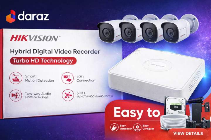 Hikvision 4 Camera CCTV Set with DVR | Turbo HD Security System | 500gb Hard Drive | Power Supply & Wire Included | Home & Office Surveillance Nepal