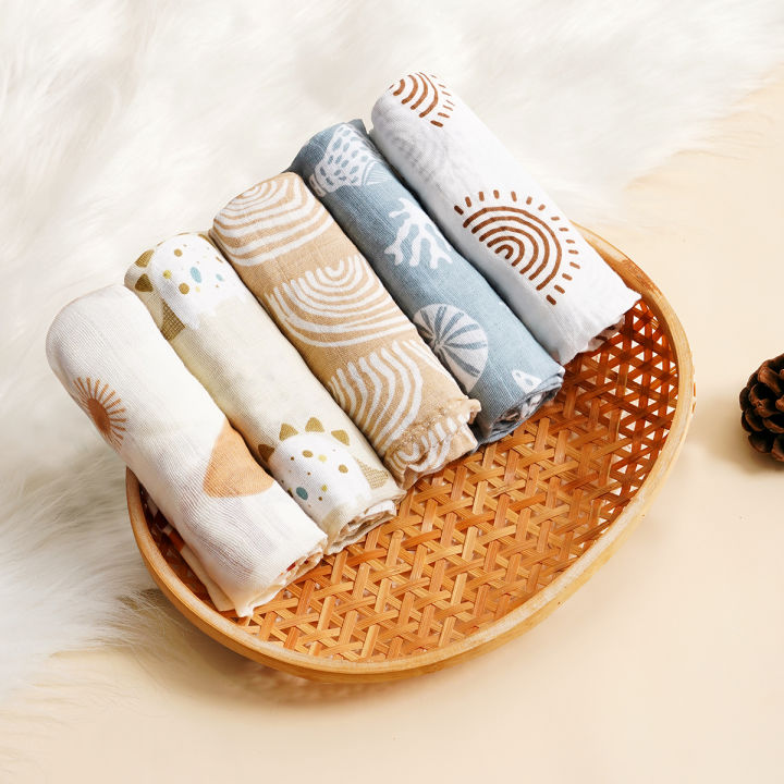 Elinfant%205pcs%20%20Set%20Bamboo%20Cotton%20Muslin%20Bib%20Burp%20Cloth%20100%25%20Cotton%2060*60cm%202%20Layers%20Baby%20Scarf%20Handkerchief%20-%20Image%207