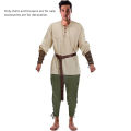 2Pcs Men's Medieval Knight Costume Set Renaissance Cosplay Pirate Shirts Ankle Banded Pants For Halloween Cotton Linen Fabric.