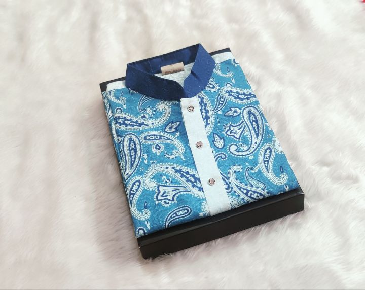 cotton exclusive print panjabi for mens white colour