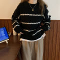 Women Sweater Casual Pullovers Autumn Winter Basics Knitted Korean Loose Striped O-neck Long Sleeve Elegance Sweet.