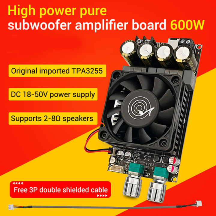 ZK-6001 DC18-50V Active Subwoofer Pure Post Amplifier Board Low-Pass Filter Mono 600W Frequency Volume Adjustment TPA3225