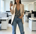 Women Buttonless Lapel Blazer, British Elegant Pocket Suit Jacket, Loose Professional Office Business Casual Commuter Outerwear. 