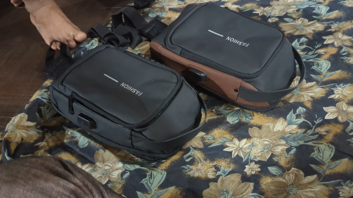 USB Charging Men Multifunction PU Chest Bag Sport Sling Bag Male Anti-theft Chest Bag with Password Lock with Adjustable Shoulder