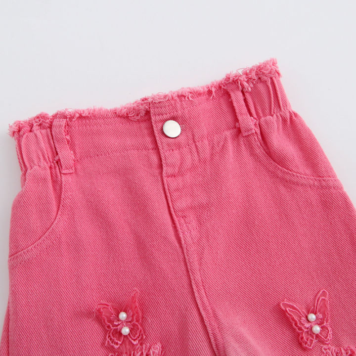 New%20Spring%20Summer%20Girls%20Clothing%20Set%20Sleeveless%20Bow%20Embroidery%20Shirt%20+Butterfly%20Decoration%20Gradient%20Ripped%20Denim%20Jeans%202Pcs%20Suit%20-%20Image%204