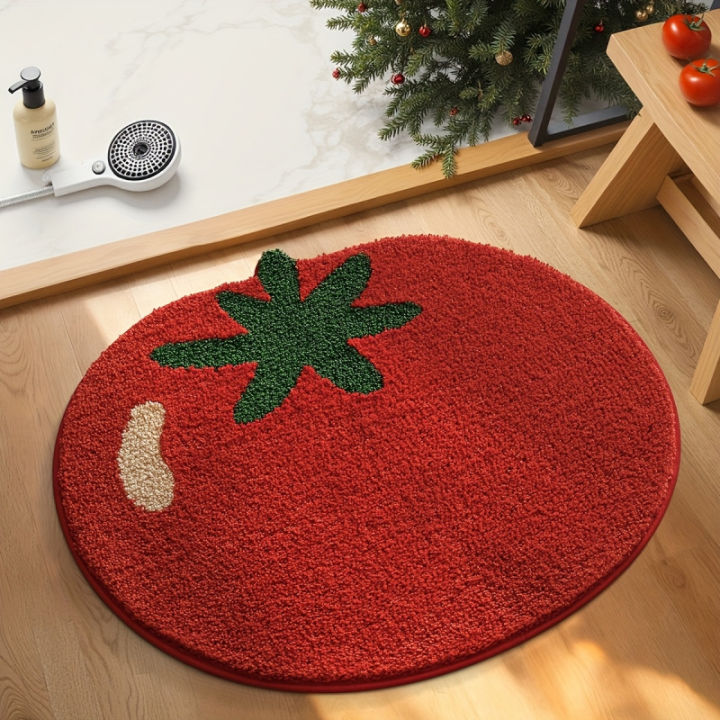 VIKAMA%20Creative%20Tomato%20Plush%20Carpet%20Absorbency%20Non-Slip%20Bathroom%20Floor%20Mat%20Bedroom%20Bed%20Side%20Carpet%20Home%20Decoration%20-%20Image%204