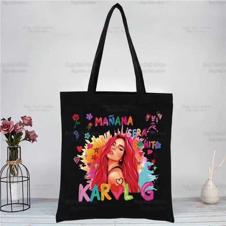 Karol%20G%20Bichota%20Manana%20Sera%20Bonito%20Music%20Singer%20Shopping%20Black%20Canvas%20Tote%20Bag%20Cartoon%20Reusable%20Cloth%20Bag%20Handbag%20Shoulder%20Bags%20-%20Image%204