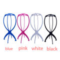 2PCS Folding Wig Stand Plastic Adjustable Portable Hat Display Stand Durable Mannequin Dummy Head Plastic Black, pink, blue. 
