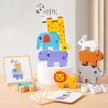 Wooden Animal Stacking Block Game Shape Matching Puzzle Balance Toy Montessori Fine Motor Training Educational Toys For Children.