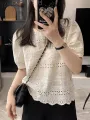 ZANZEA Puff Short Sleeve Women Blouses Casual Summer 2024 Lace Embroidery Korean Fashion Shirts O Neck Hollow Out Solid Blusas. 