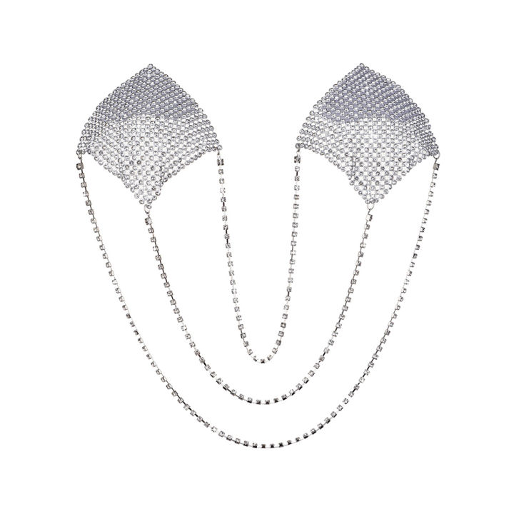 1 Pair Rhinestone Nipple Pasties Stickers Women Multilayer Metal Chain Tassel Nipple Cover Reusable Nipple Cover For Party