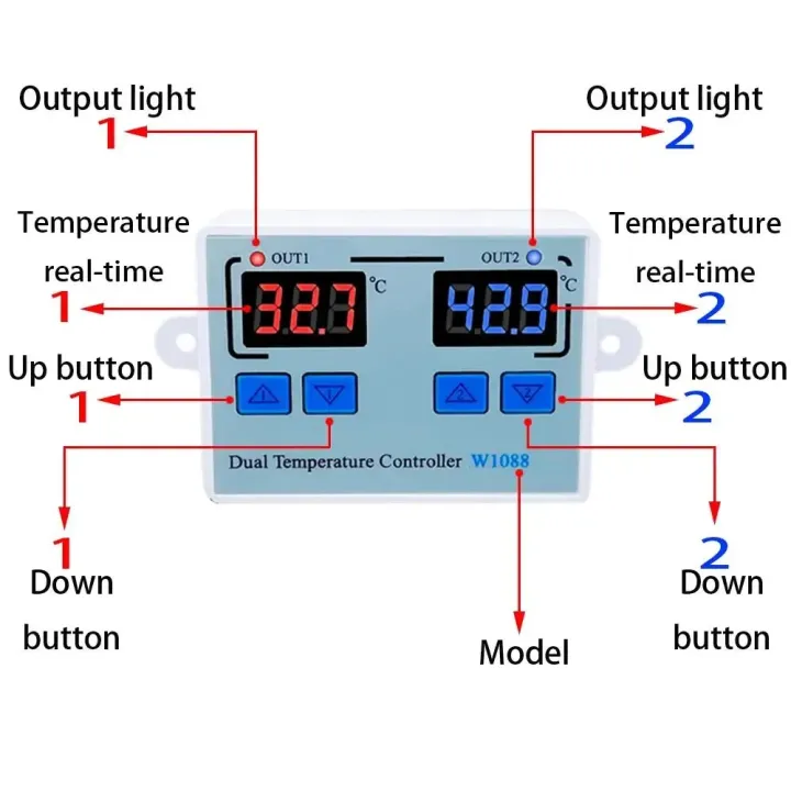 Dual LED Digital Temperature Sensor Meter Controller Electric Heating ...