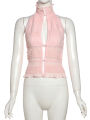 Nibber Chic Sweet 2Piece Set Women Backless Edible Tree Fungus Lace-Up Ruched Hollow Thin Tank Top+Furry Sequins Shorts Clubwear. 