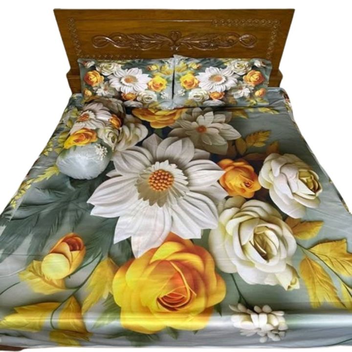 Premium King Size 3D Design Bed Sheet with 2 Pillow Cover & 1 Side pillow Cover