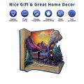 Wooden Puzzle for Adults - the Train in the Book Puzzle, Unique Shape Wooden Jigsaw Puzzles, Modern Art Home Decor. 