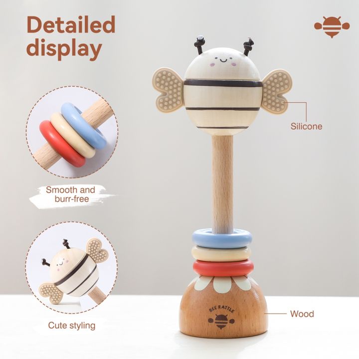Wooden Cartoon Bee  Ringing Toy Musical Instruments Montessori Music 0 12 Months Toys Kids Early Educational Wooden Instruments