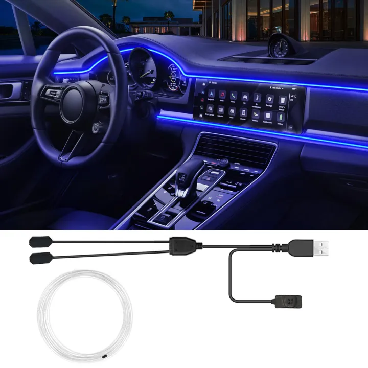 7 Colors RGB Car LED Interior Ambient Lighting USB EL Fiber Optics ...