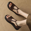 Women's Walking Sneakers,Breathable Lightweight T-Strap Flat Sandals, Comfortable Soft Leather Shoes for Square Dance&Daily Wear.