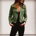 Suede Leather Zipper Coats Women Autumn Turn-down Collar Cropped Jacket Slim Fit Casual Fashion Streetwear Female Outwears Y2K. 