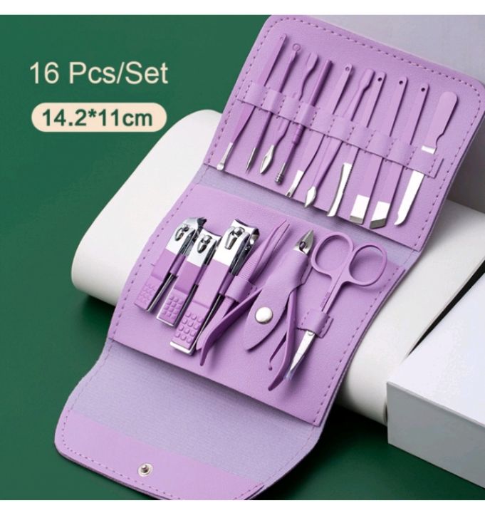 16-Piece Premium Manicure & Pedicure Grooming Kit – Nail Cutter Set for Men & Women (Purple)